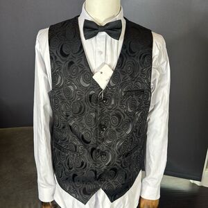 Men’s Black Floral Prom Party Wedding Formal Vest Size 38 NWT